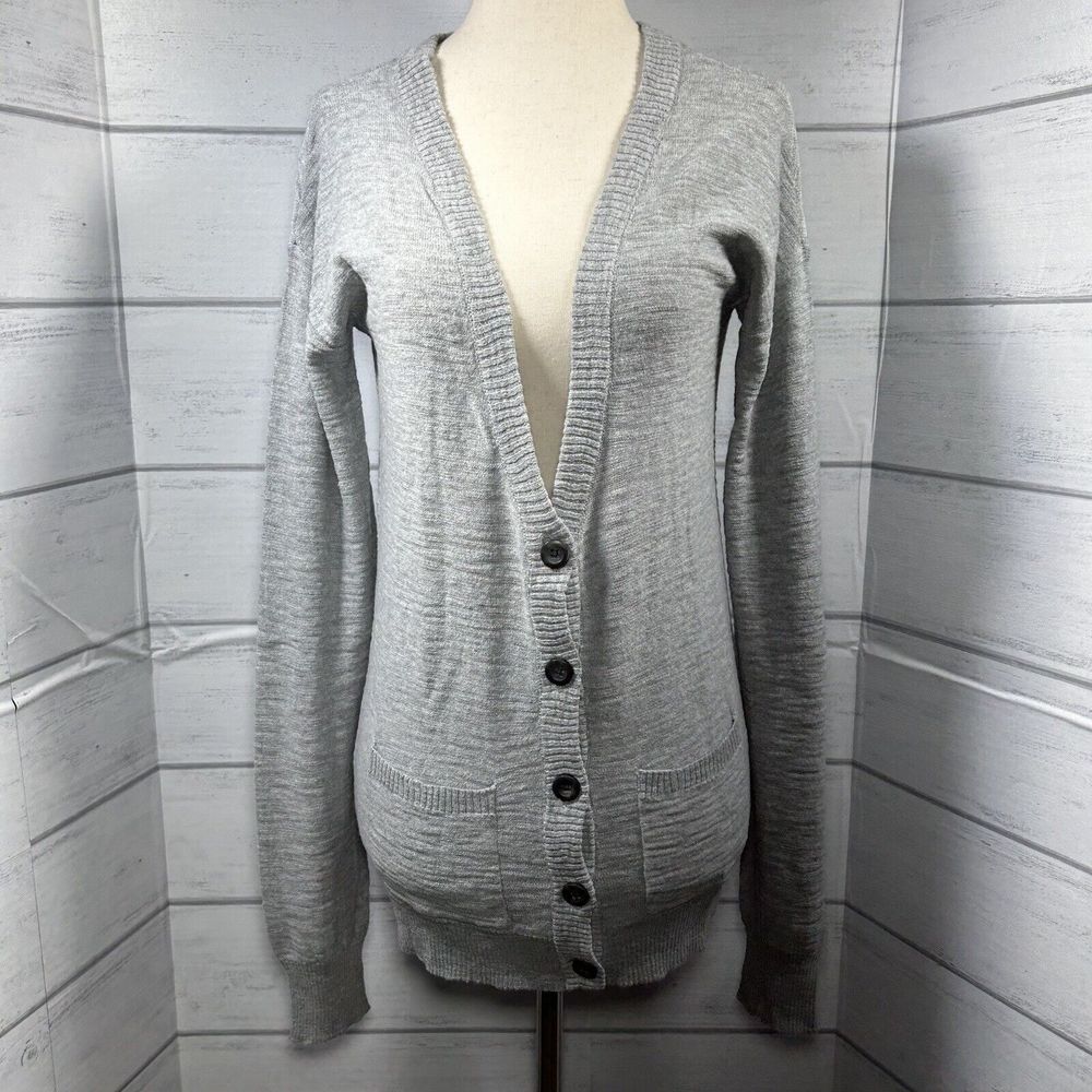Arizona Jeans Co Women's Cardigan Knit Sweater Pockets Cotton Gray Size Medium